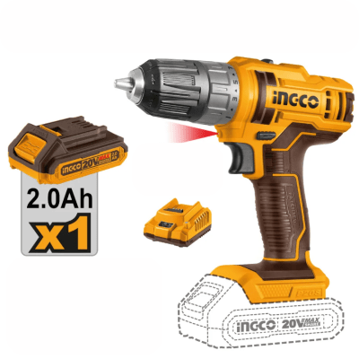 Taladro Atornillador Inalámbrico Ingco 20V 2.0AH + Batería + Cargador1