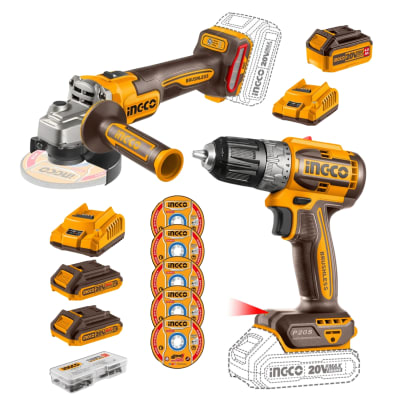Taladro atornillador 52nm + Amoladora 20v Ingco