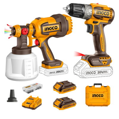Taladro atornillador 52nm + Pistola para pintar 800ml Ingco