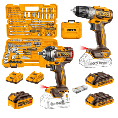 Llave impacto 500nm + Atornillador + 152 herramientas Ingco