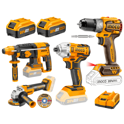 Combo rotomartillo + esmeril + atornillador + taladro 20v Ingco