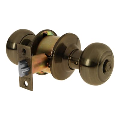 Cerradura pomo, latón antiguo, oval, recámara Hermex