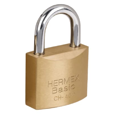 Candado de hierro color latón 40 mm arco normal, caja, Basic Hermex