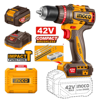 Taladro Percutor 42v 69nm + Batería y Cargador Ingco1