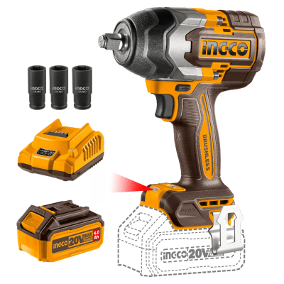 Llave de impacto 850nm + bateria 4ah y cargador Ingco
