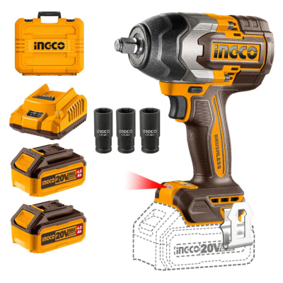 Llave de impacto 850nm + 2 baterías 4ah y cargador Ingco