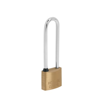 Candado de latón 30 mm arco extra largo en blíster Hermex