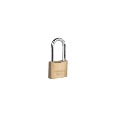Candado de latón 40 mm arco largo, en blíster, Hermex Basic1