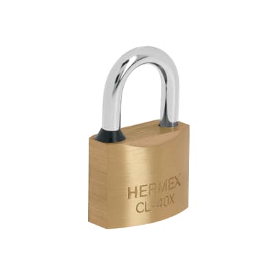Candado de latón 40mm arco normal, llave tetra, blíster Hermex