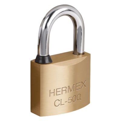 Candado de latón 50 mm arco normal, llave de puntos,blíster Hermex1