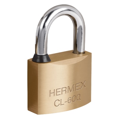 Candado de latón 60 mm arco normal, llave de puntos,blíster Hermex1