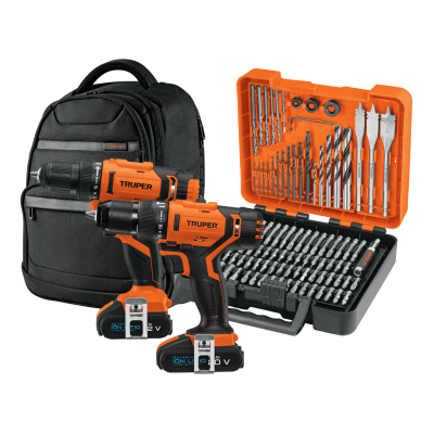 Kit Taladro percutor y atornillador con brocas y mochila Truper