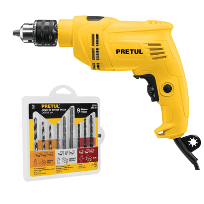 Taladro Percutor 550W 1/2 + Juego de 9 brocas Pretul