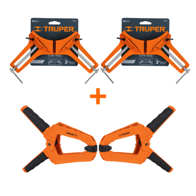 Combo Carpintero 2 Prensas Esquinera + 2 Prensas Resorte Truper