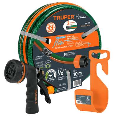 Manguera 10 metros + Portamanguera + Pistola de Riego