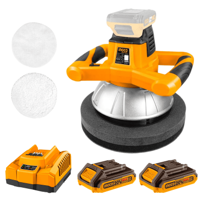 Pulidora orbital inalámbrica 20v + 2 baterías 2ah y cargador Ingco