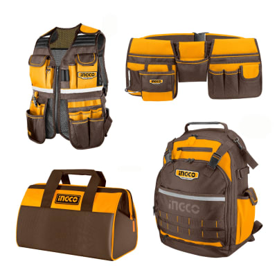 Kit 4 Porta Herramientas Ingco Chaleco + Mochila + Bolso + Cinturón