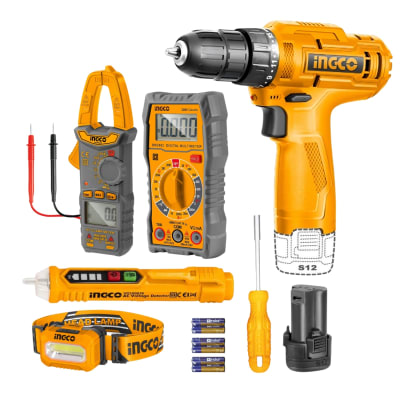 Taladro 12v + Kit de 3 herramientas electricos Ingco