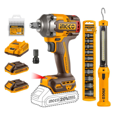 Llave de impacto 400nm + lampara y dados Ingco1