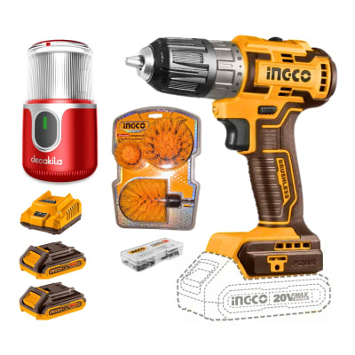 Kit Taladro 20v Ingco + cepillos + molino de café Ingco