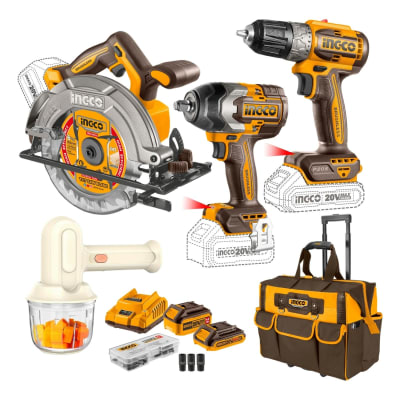 Llave de impacto 850nm + Taladro 52nm + Sierra circular + maleta con ruedas Ingco