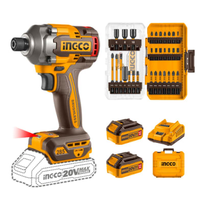 Atornillador de impacto 285nm +  31 puntas y dados de impacto Ingco