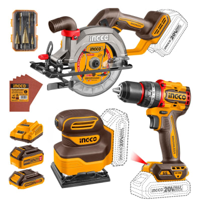 Combo taladro percutor 66nm + sierra circular + lijadora 20v Ingco1