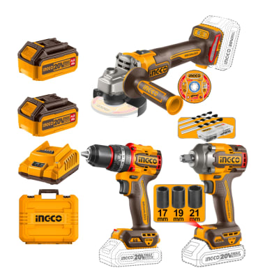 Combo industrial taladro percutor + amoladora + llave de impacto Ingco