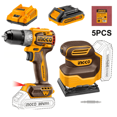 Combo taladro atornillador 60nm + lijadora orbital 20v Ingco1