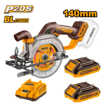 Sierra circular 20v 140 mm Brushless incluye 2 baterias y cargador Ingco1