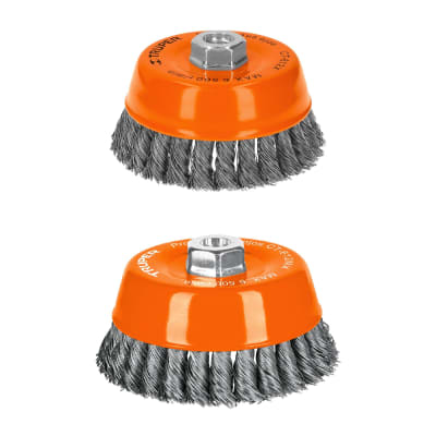 Escobilla tipo copa 5'' alambre trenzado grueso eje m14 Truper