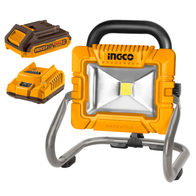 Lampara reflector de trabajo 20w portátil + bateria 2ah y cargador Ingco