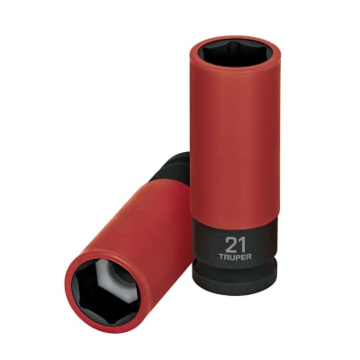 Dado largo impacto, 21mm, 6 p, protec plástica, cuadro 1/2´´ Truper