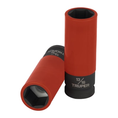 Dado largo impacto, 13/16´´, 6 p, protec plástica,cuadro 1/2´´ Truper