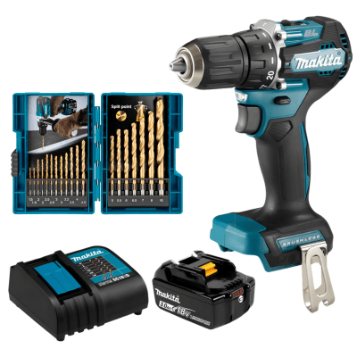 Taladro Percutor 18v + 18 brocas de Titanio Makita