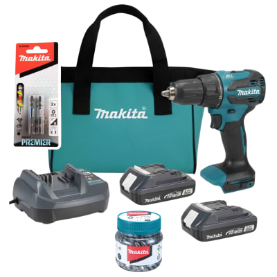Taladro percutor 18V + 2 baterias 2ah + 50 puntas PH2 Makita1