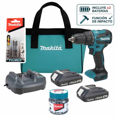 Taladro percutor 18V + 2 baterias 2ah + 50 puntas PH2 Makita