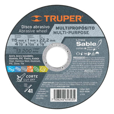 Disco Tipo 41 de 4-1/2´´ x 1 mm corte multimaterial, Sable Truper