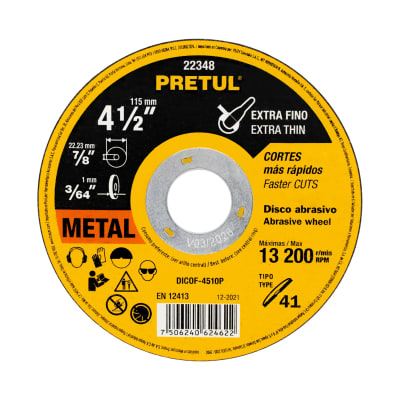 Disco Tipo 41 de 4-1/2´´ x 1 mm corte fino de metal, Pretul