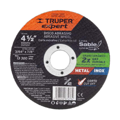 Disco de 4-1/2'' x 1.2 mm corte fino de metal Truper Expert1