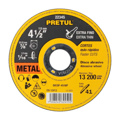Disco Tipo 41 de 4-1/2´´ x 1.6 mm corte fino de metal, Pretul