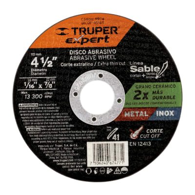 Disco Tipo 41 de 4-1/2´´ x 1.6 mm corte fino de metal, Expert Truper1