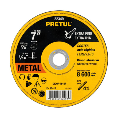 Disco Tipo 41 de 7´´ x 1.5 mm corte fino de metal, Pretul