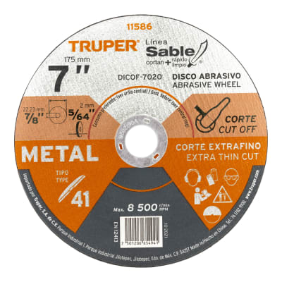 Disco Tipo 41 de 7´´ x 2 mm corte fino de metal, Sable Truper1