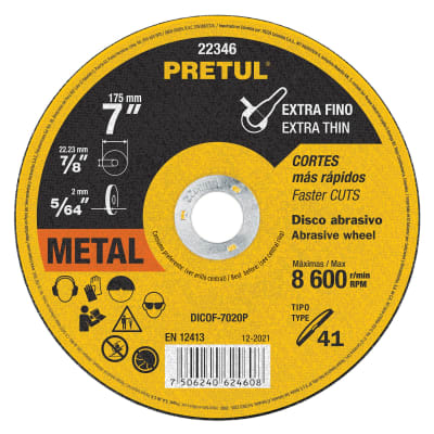 Disco Tipo 41 de 7´´ x 2 mm corte fino de metal, Pretul