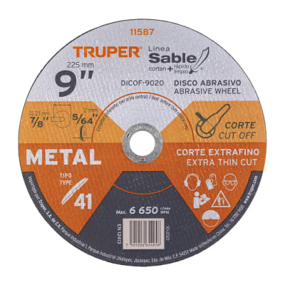 Disco Tipo 41 de 9´´ x 2 mm corte fino de metal, Sable Truper1