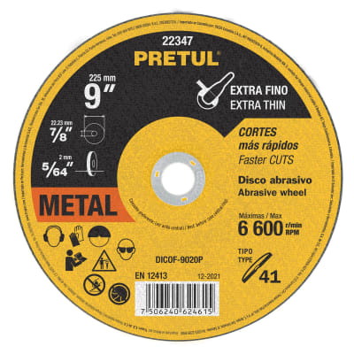 Disco Tipo 41 de 9´´ x 2 mm corte fino de metal, Pretul