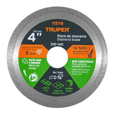 Disco diamantado de 4´´ x 1.6 mm rin continuo, Truper