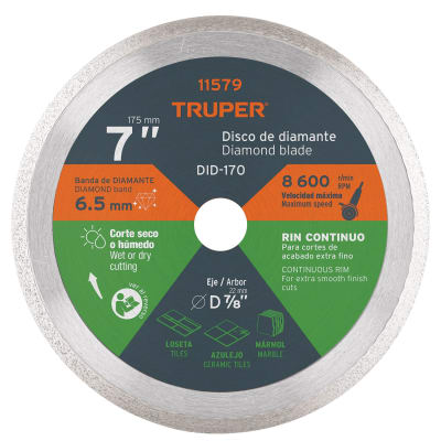 Disco diamantado de 7´´ x 2.2 mm rin continuo, Truper