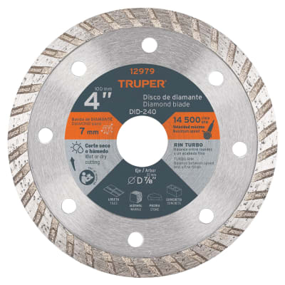 Disco diamantado de 4´´ x 2.2 mm rin turbo, Truper